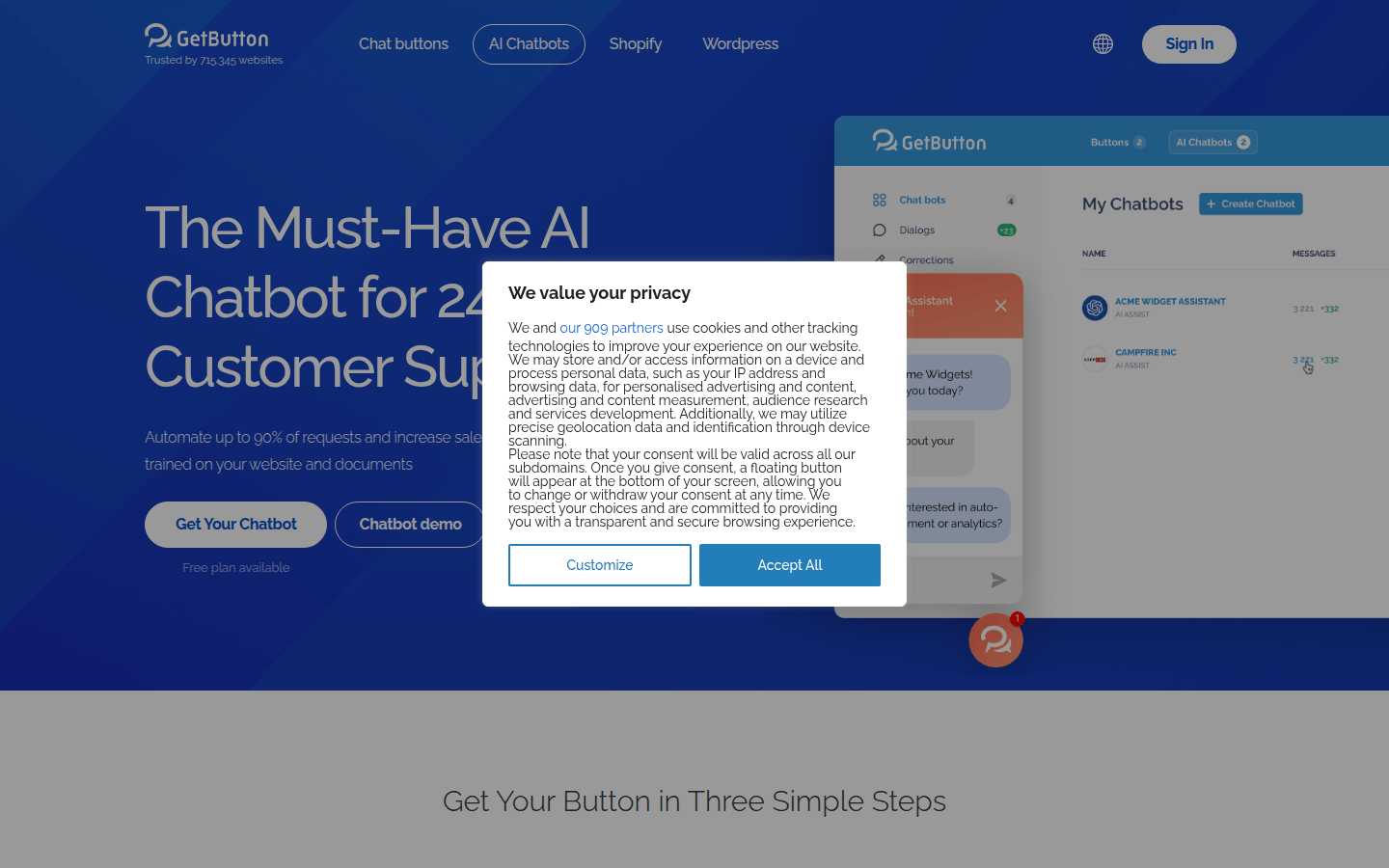 GetButton AI 网站聊天机器人