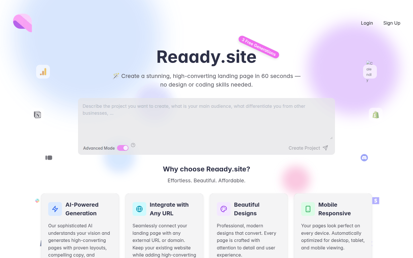 Reaady.site - AI驱动的落地页生成工具