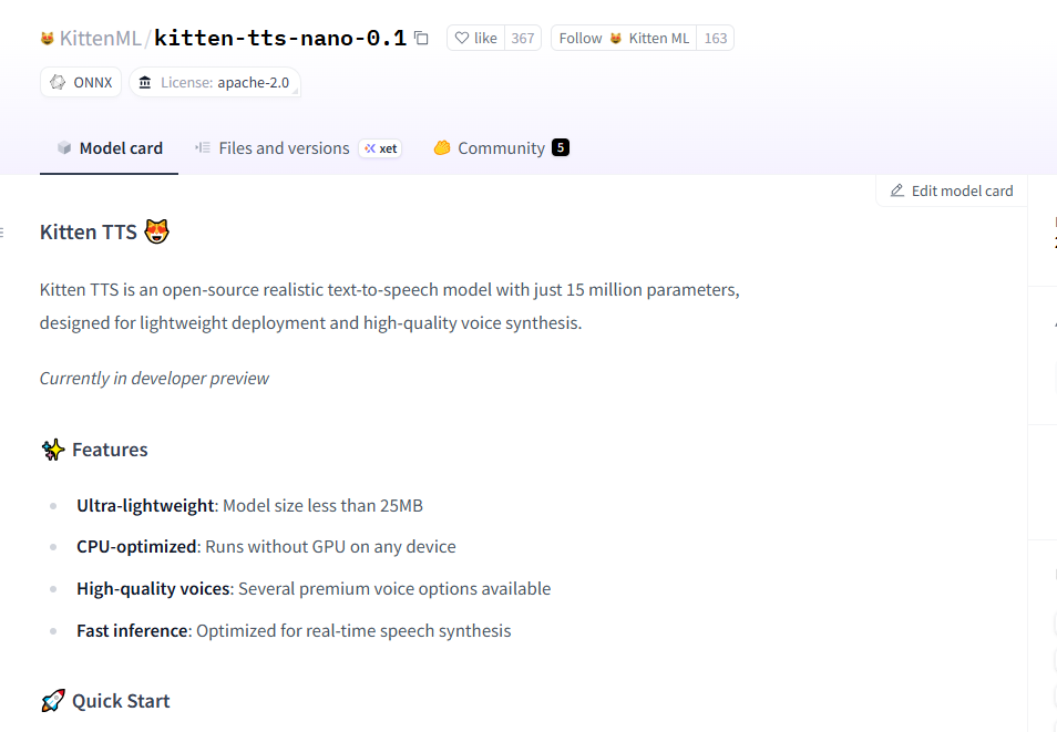 Kitten TTS：一款轻量级开源文本转语音模型