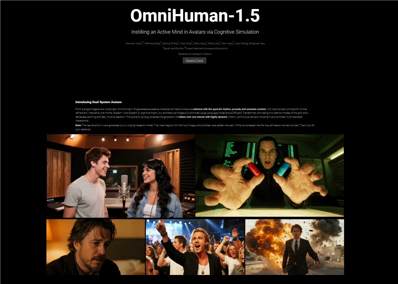 字节跳动发布OmniHuman-1.5：AI生成视频技术重大突破