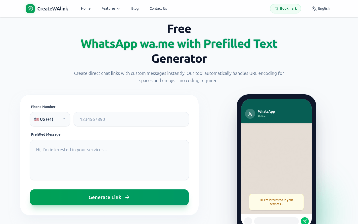 WhatsApp Link Generator with Prefilled Messages