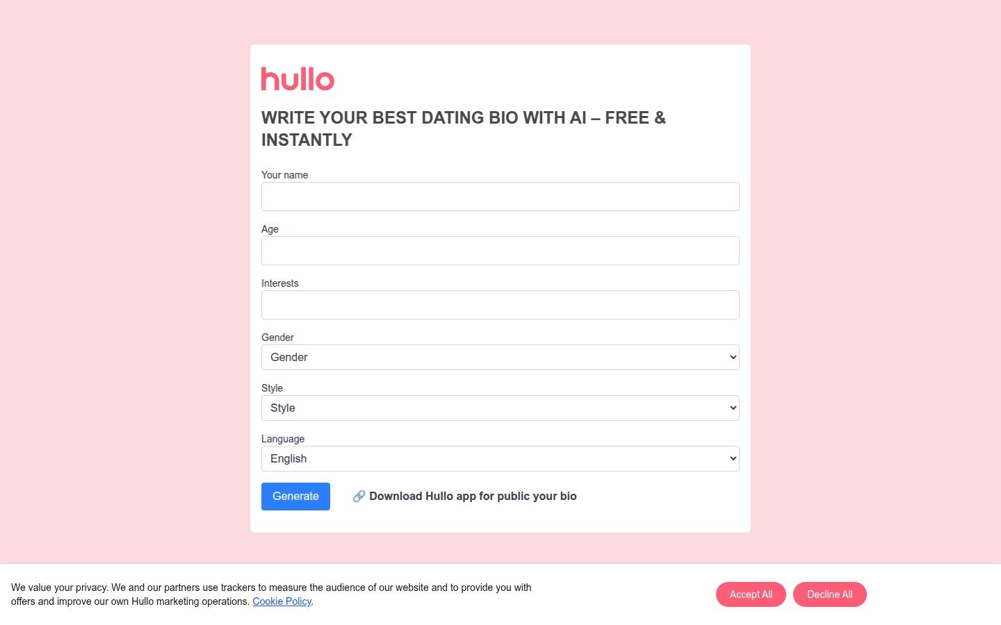 用Hullo的AI个人简介生成器点亮你的交友资料