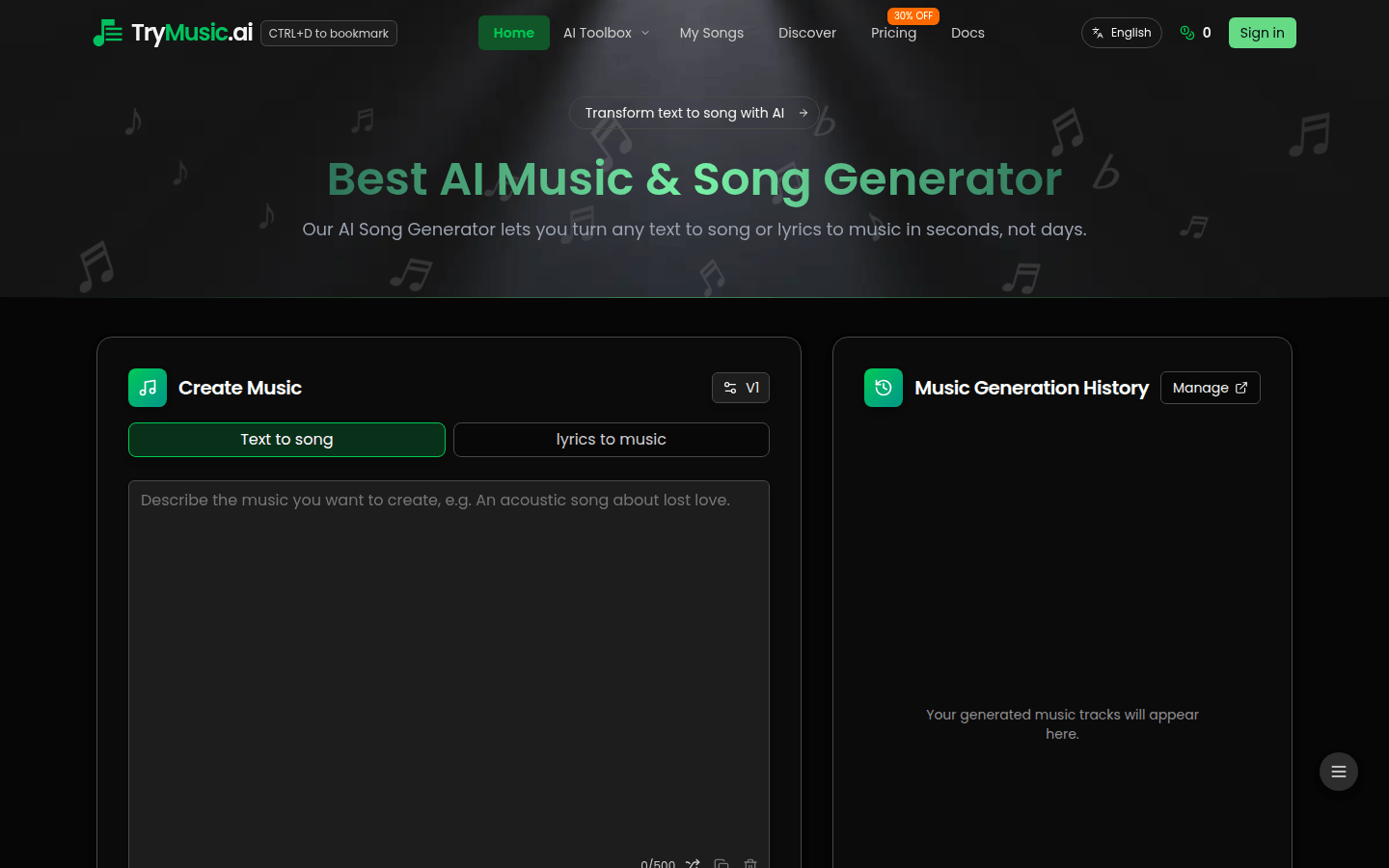用Trymusic AI即刻将文字转化为音乐