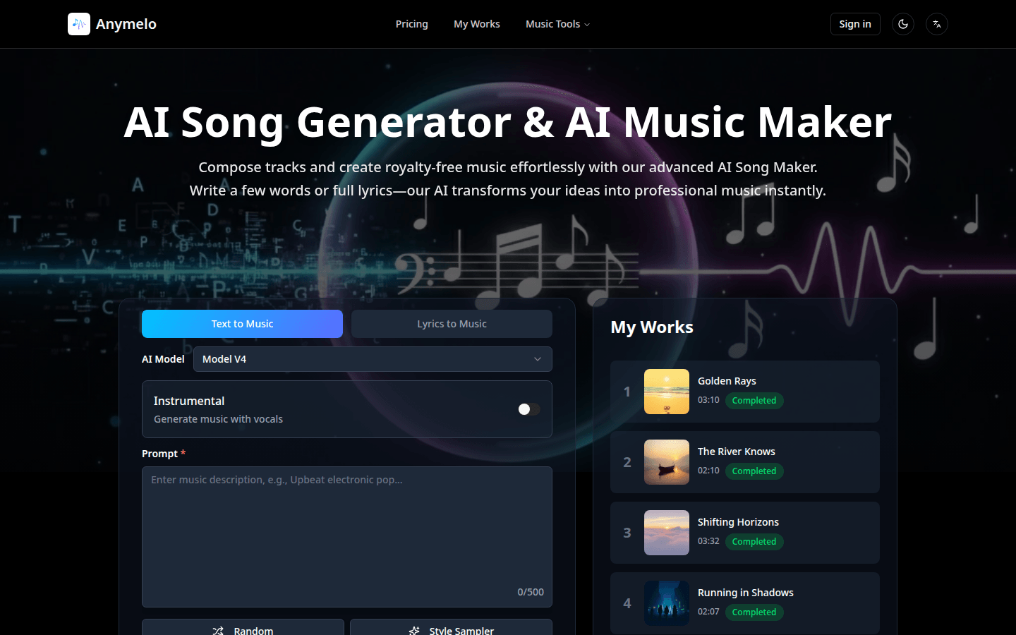 Anymelo：AI驱动的音乐创作，简单易用