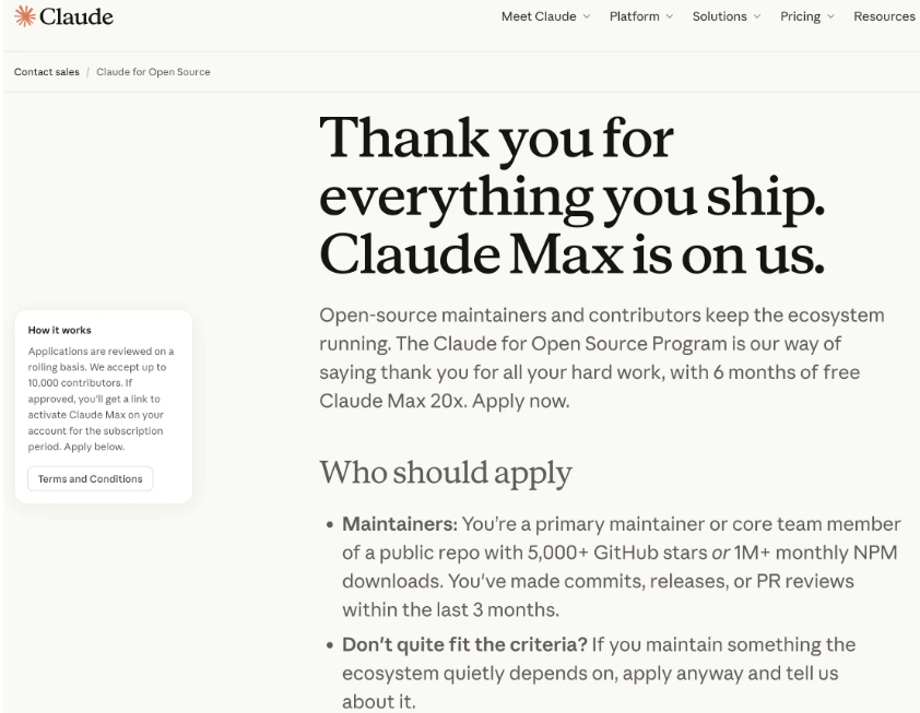 Anthropic Gives Back: Free Claude Max for Open Source Heroes