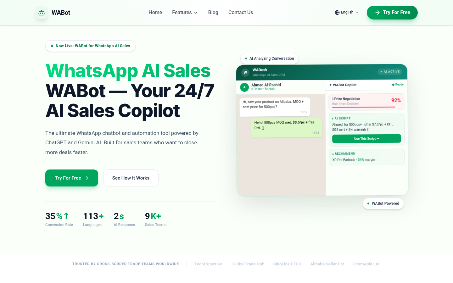 WhatsApp AI销售副驾驶（WABot）：您的智能销售助手